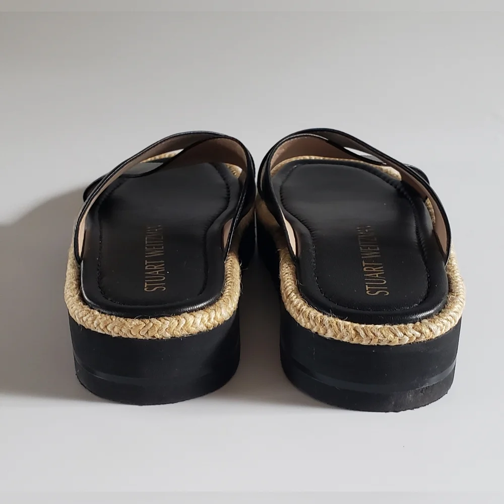 Stuart Weitzman Roza Lift Slide Black Leather Size 7 B